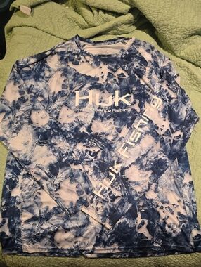 Mens Huk Fishing Vented Pursuit LS Tee Shirt Mossy Oak Fracture Barracuda XXL